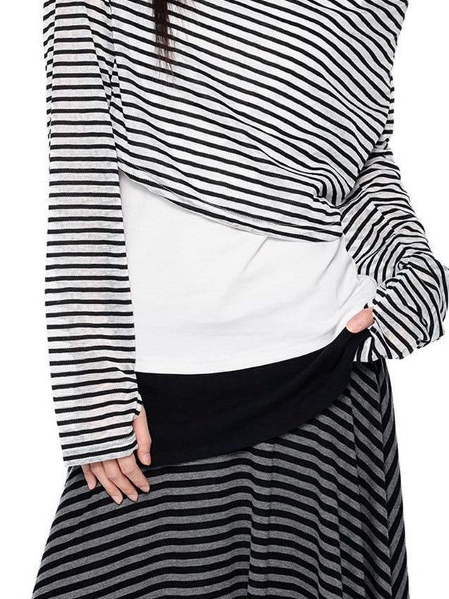 EZEK Deconstructed Off Shoulder Striped Women's Poly Cotton Long Sleeve T-shirts