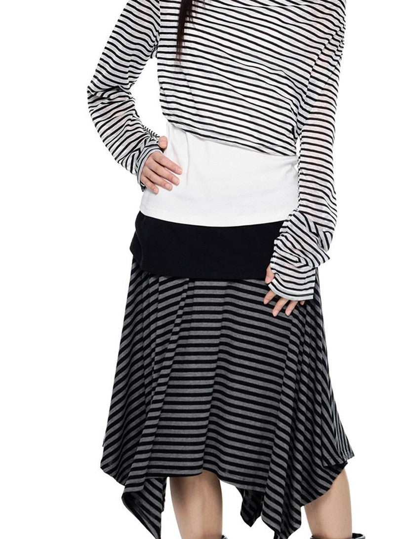 EZEK Deconstructed Off Shoulder Striped Women's Poly Cotton Long Sleeve T-shirts