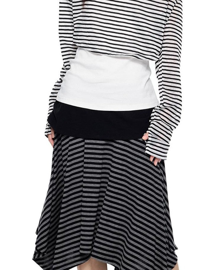 EZEK Deconstructed Off Shoulder Striped Women's Poly Cotton Long Sleeve T-shirts