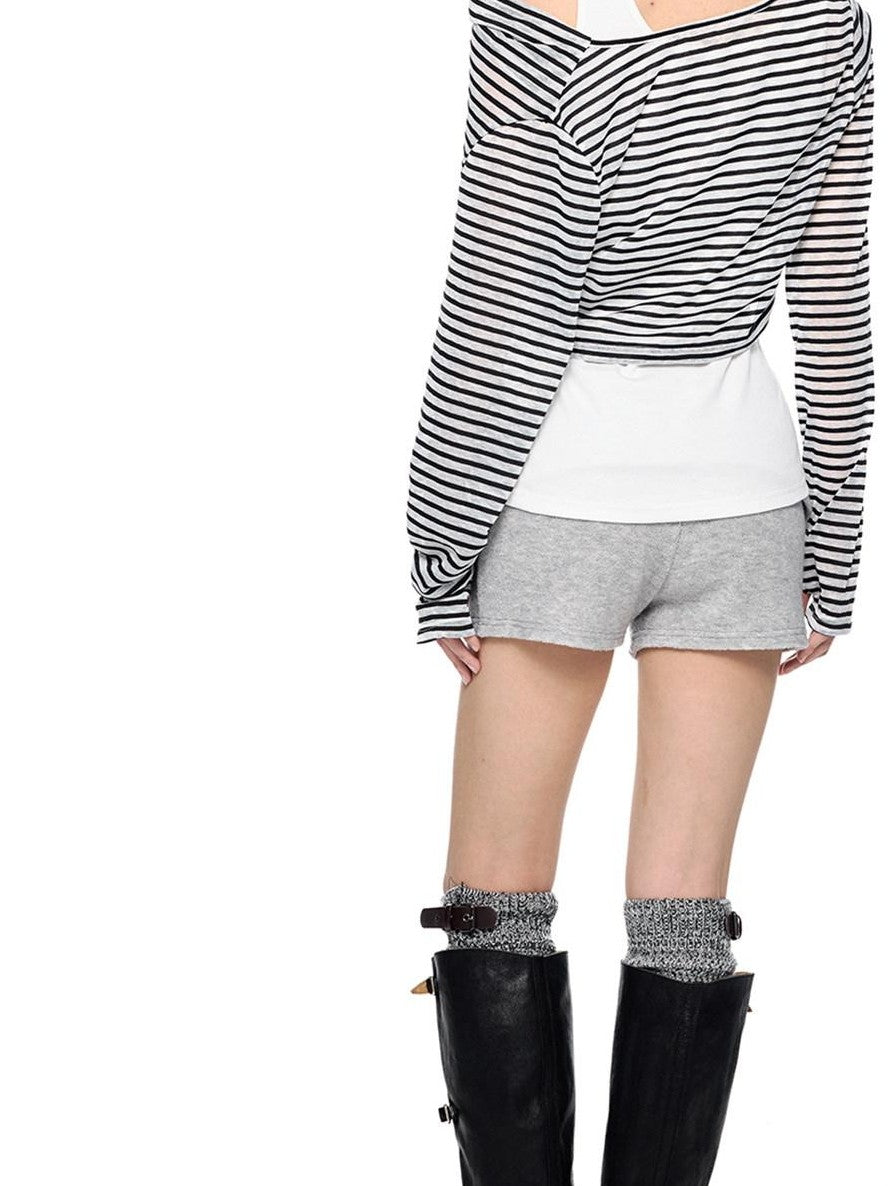 EZEK Deconstructed Off Shoulder Striped Women's Poly Cotton Long Sleeve T-shirts