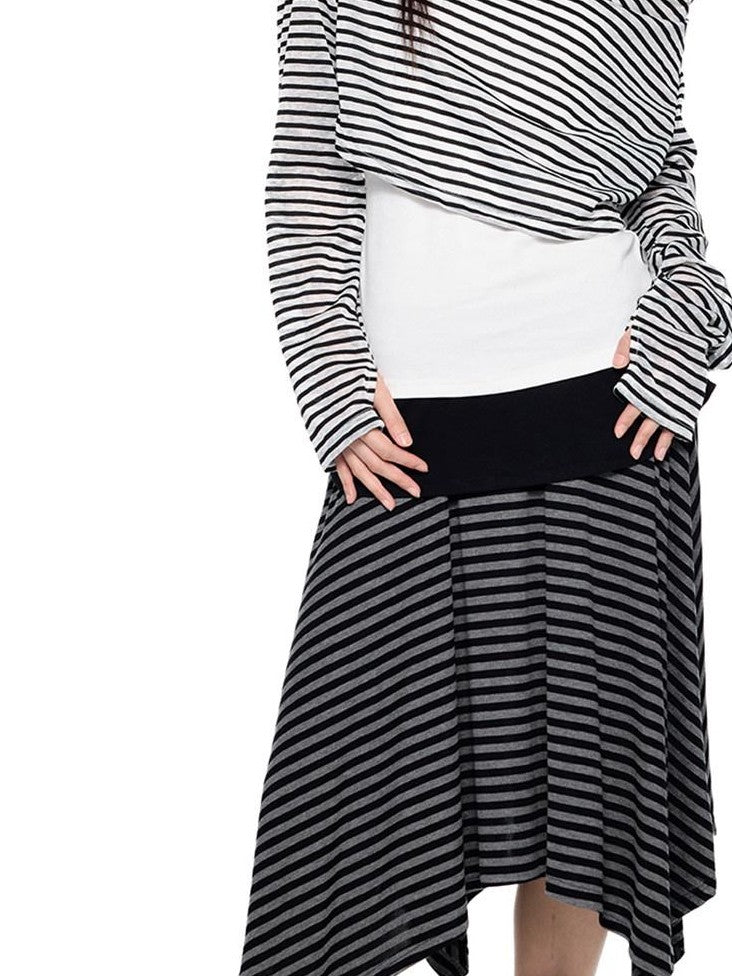 EZEK Deconstructed Off Shoulder Striped Women's Poly Cotton Long Sleeve T-shirts