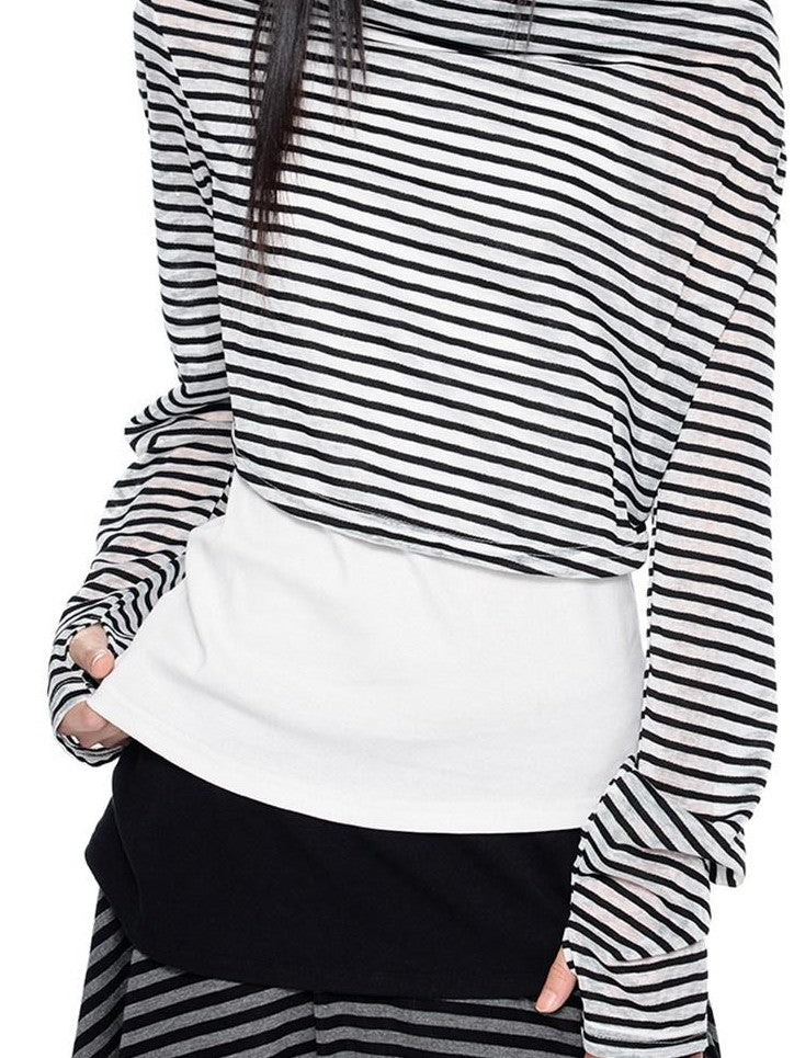 EZEK Deconstructed Off Shoulder Striped Women's Poly Cotton Long Sleeve T-shirts