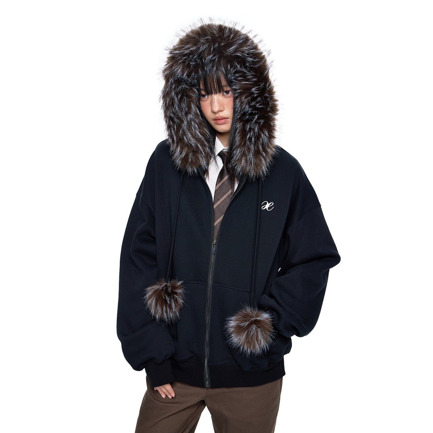 EZEK_Detachable_Fur_Collar_Embroidered_Hooded_Women's_Cotton_Blend_Zip-up_Hoodies_977217307812_MISSTT