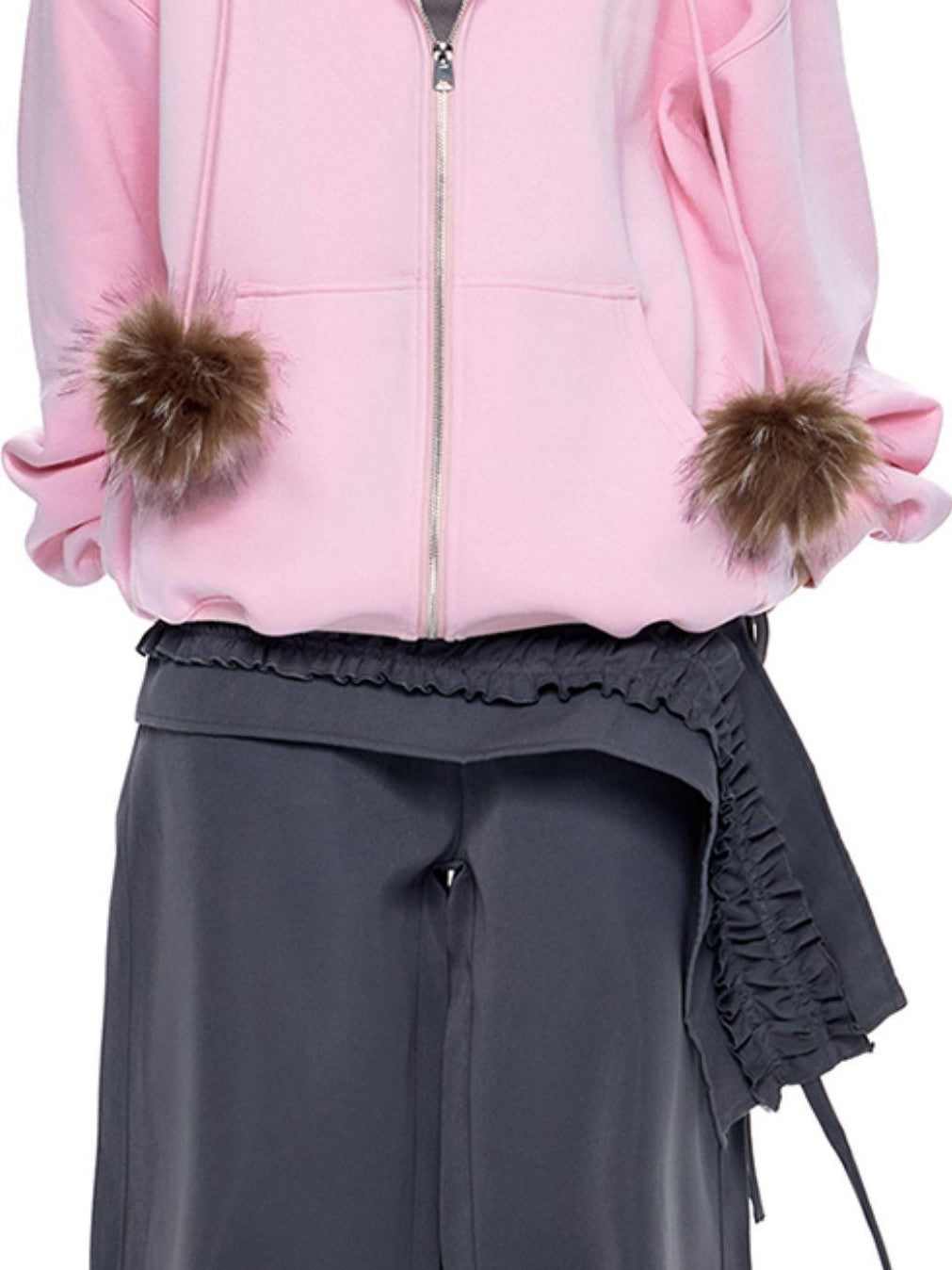 EZEK Detachable Fur Collar Embroidered Hooded Women's Cotton Blend Zip-up Hoodies