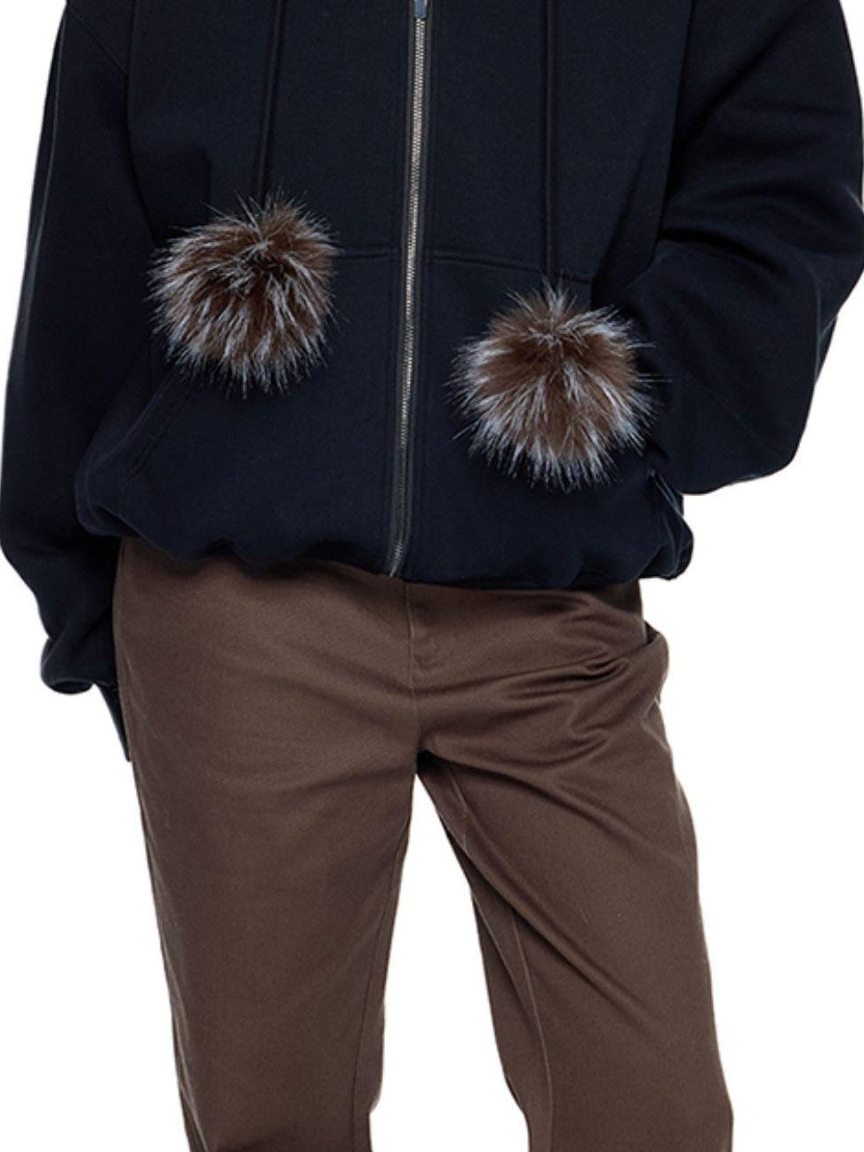 EZEK Detachable Fur Collar Embroidered Hooded Women's Cotton Blend Zip-up Hoodies