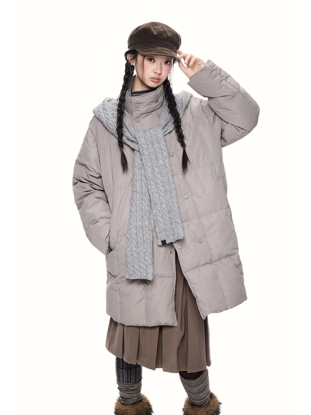 EZEK Detachable Hood Zip Pockets Women's Polyester White Duck Down Down Jackets