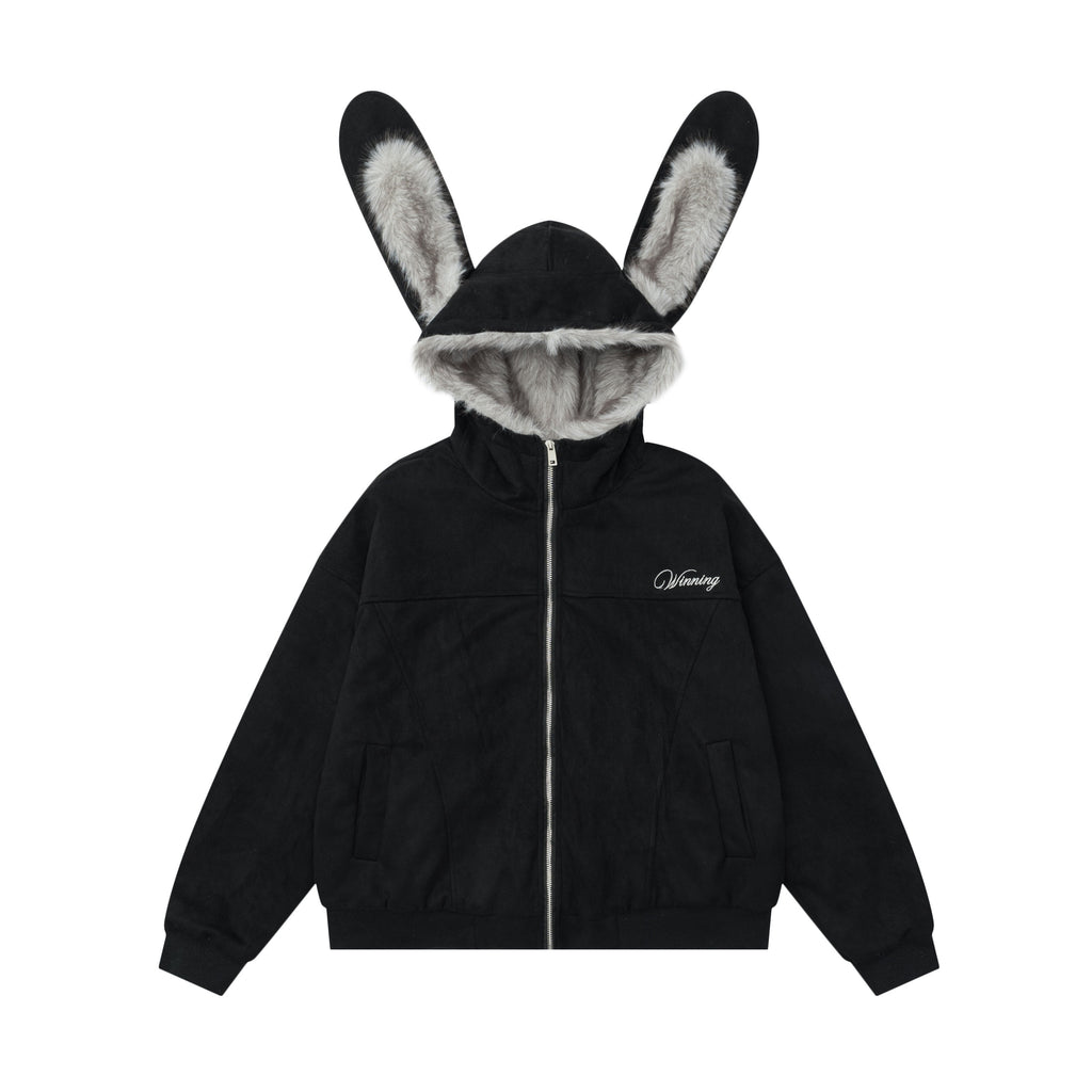 EZEK_Detachable_Rabbit_Ears_Letter_Embroidered_Zip_Loose_Women's_Zip-up_Hoodies_984985286671_MISSTT