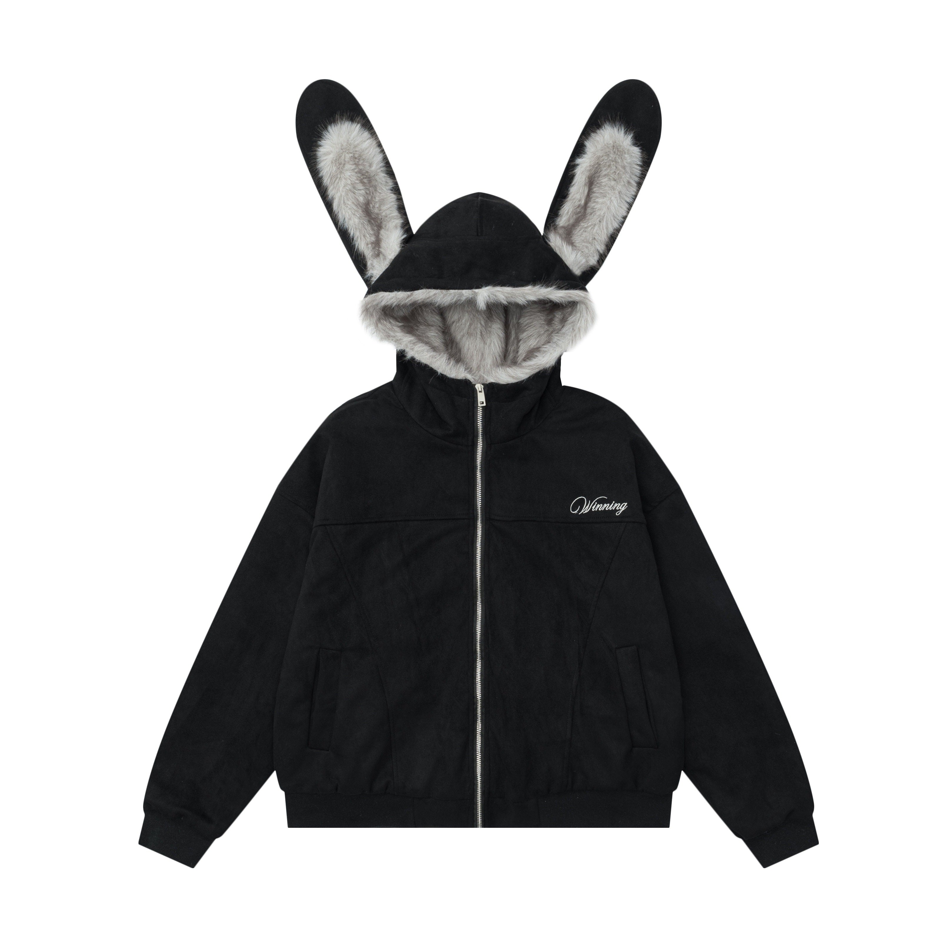 EZEK_Detachable_Rabbit_Ears_Letter_Embroidered_Zip_Loose_Women's_Zip-up_Hoodies_984985286671_MISSTT