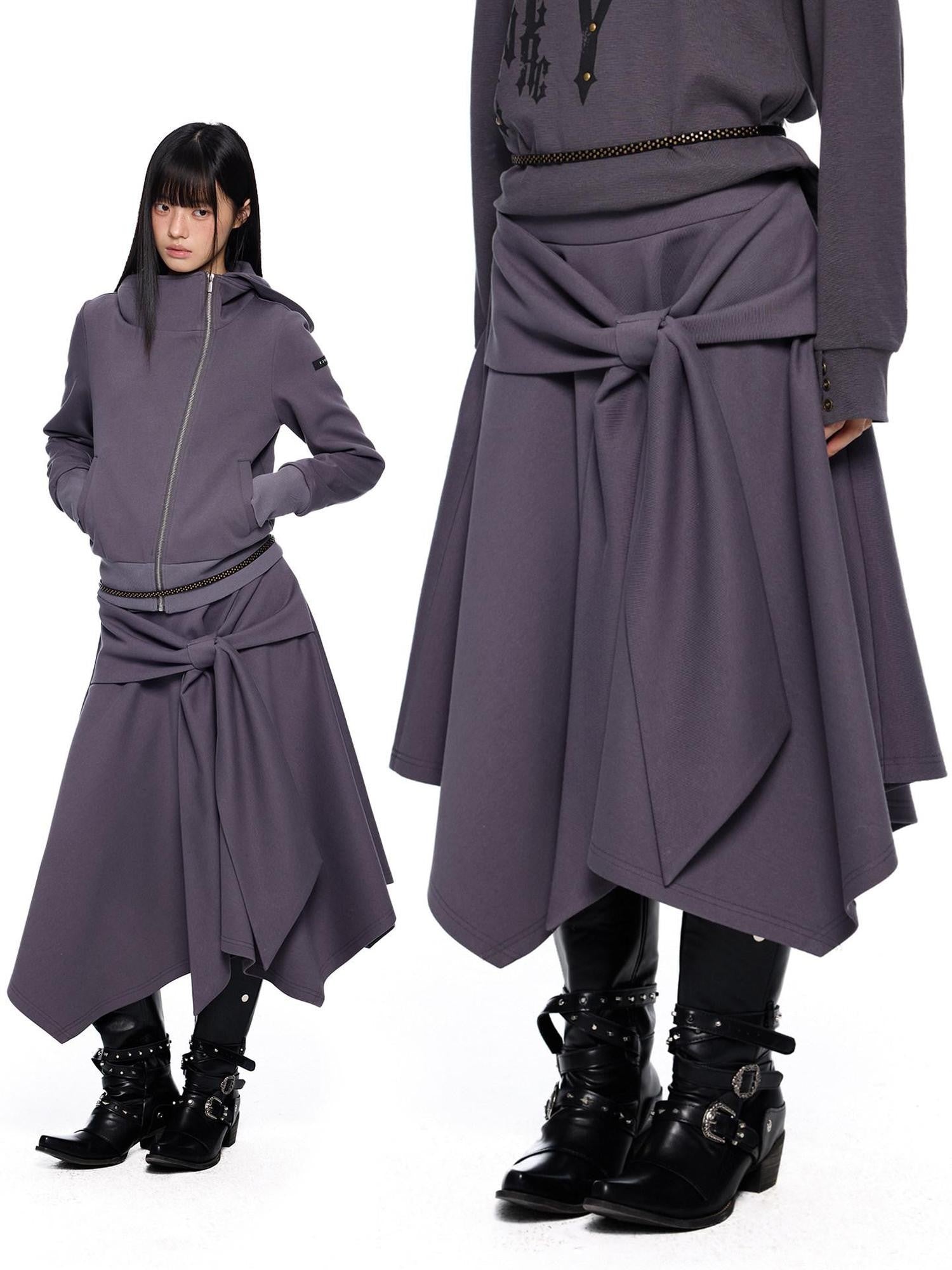EZEK Diagonal Zipper Cropped Printed Tie Women's Cotton Blend Matching Skirt Sets