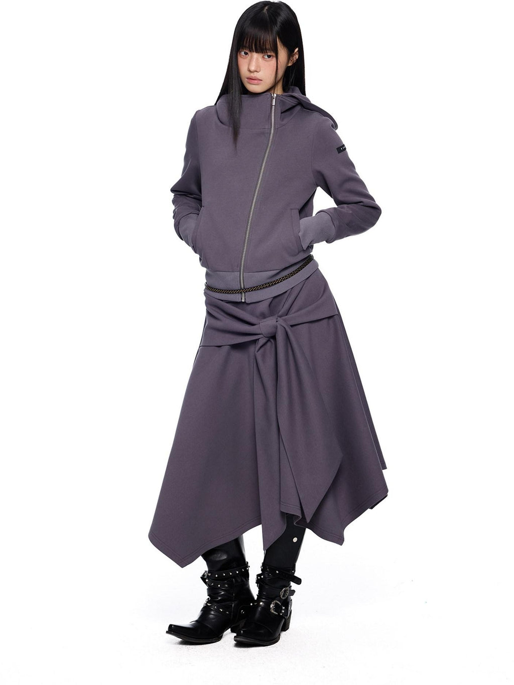 EZEK Diagonal Zipper Cropped Printed Tie Women's Cotton Blend Matching Skirt Sets