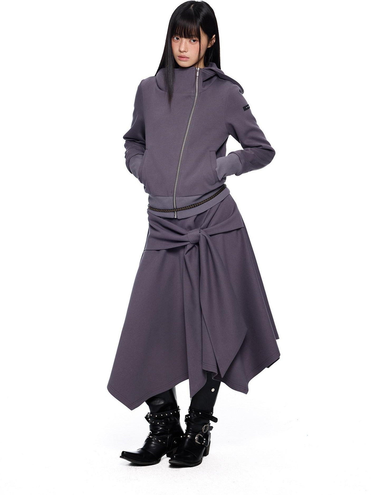 EZEK Diagonal Zipper Cropped Printed Tie Women's Cotton Blend Matching Skirt Sets