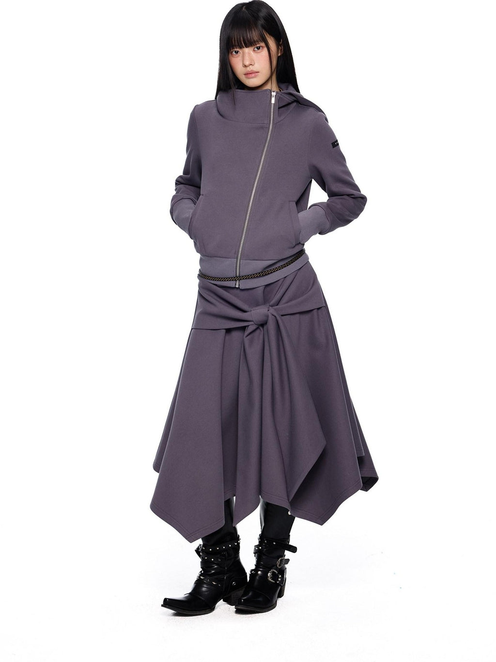 EZEK Diagonal Zipper Cropped Printed Tie Women's Cotton Blend Matching Skirt Sets