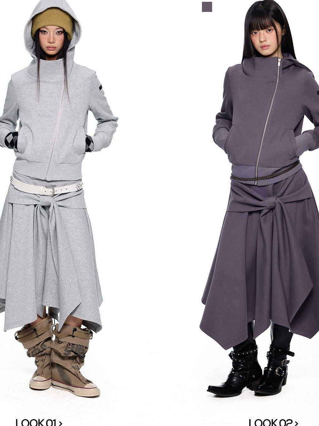 EZEK Diagonal Zipper Cropped Printed Tie Women's Cotton Blend Matching Skirt Sets