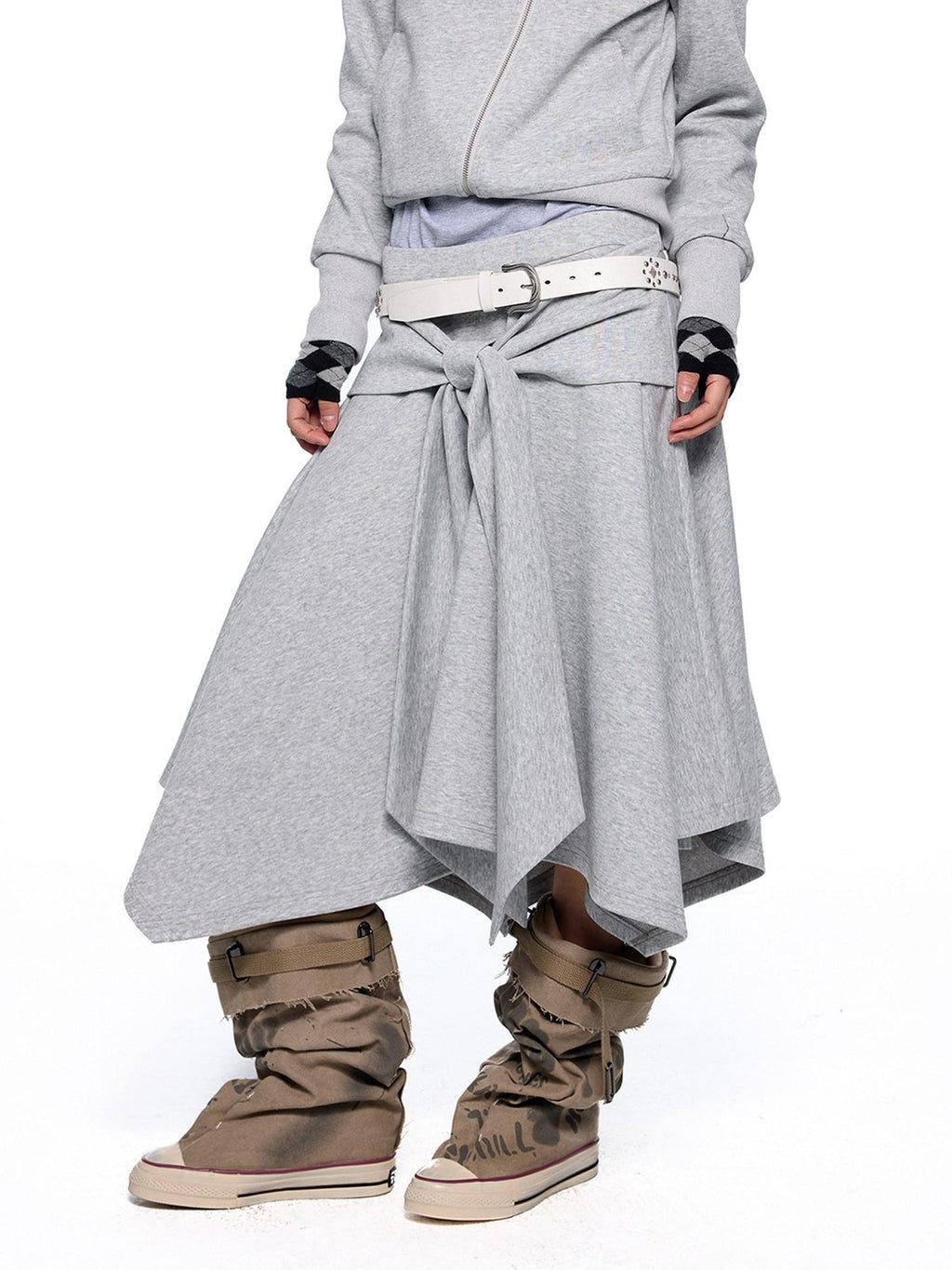 EZEK Diagonal Zipper Cropped Printed Tie Women's Cotton Blend Matching Skirt Sets