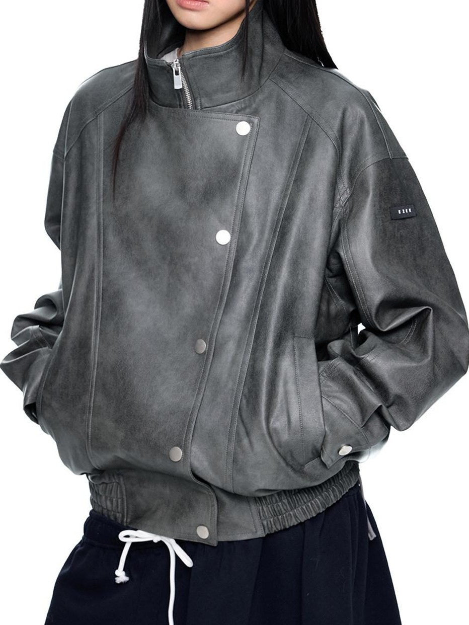 EZEK Distressed Biker Zip Pocket Stand Collar Women's Pu Leather Jackets