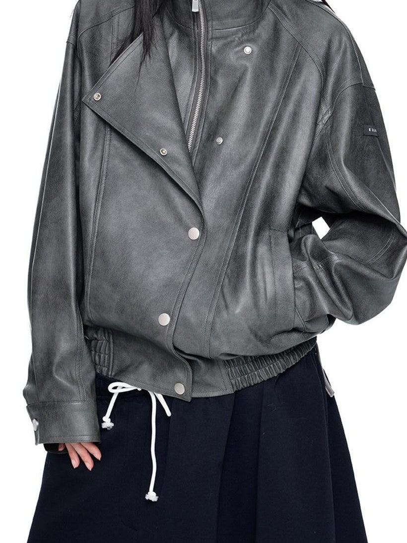 EZEK Distressed Biker Zip Pocket Stand Collar Women's Pu Leather Jackets