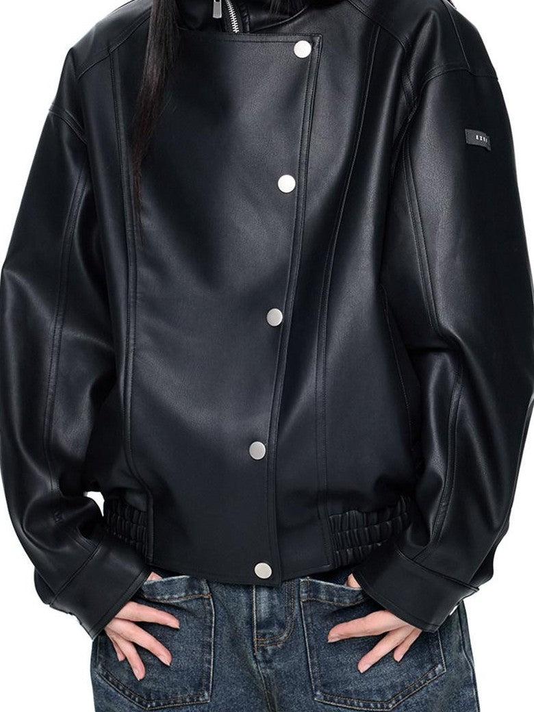 EZEK Distressed Biker Zip Pocket Stand Collar Women's Pu Leather Jackets