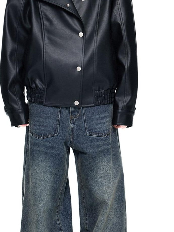 EZEK Distressed Biker Zip Pocket Stand Collar Women's Pu Leather Jackets