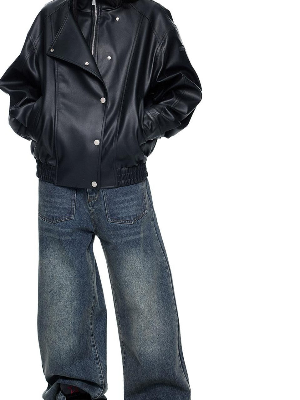 EZEK Distressed Biker Zip Pocket Stand Collar Women's Pu Leather Jackets