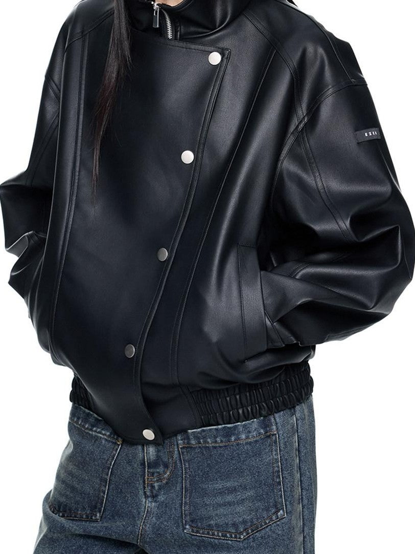 EZEK Distressed Biker Zip Pocket Stand Collar Women's Pu Leather Jackets