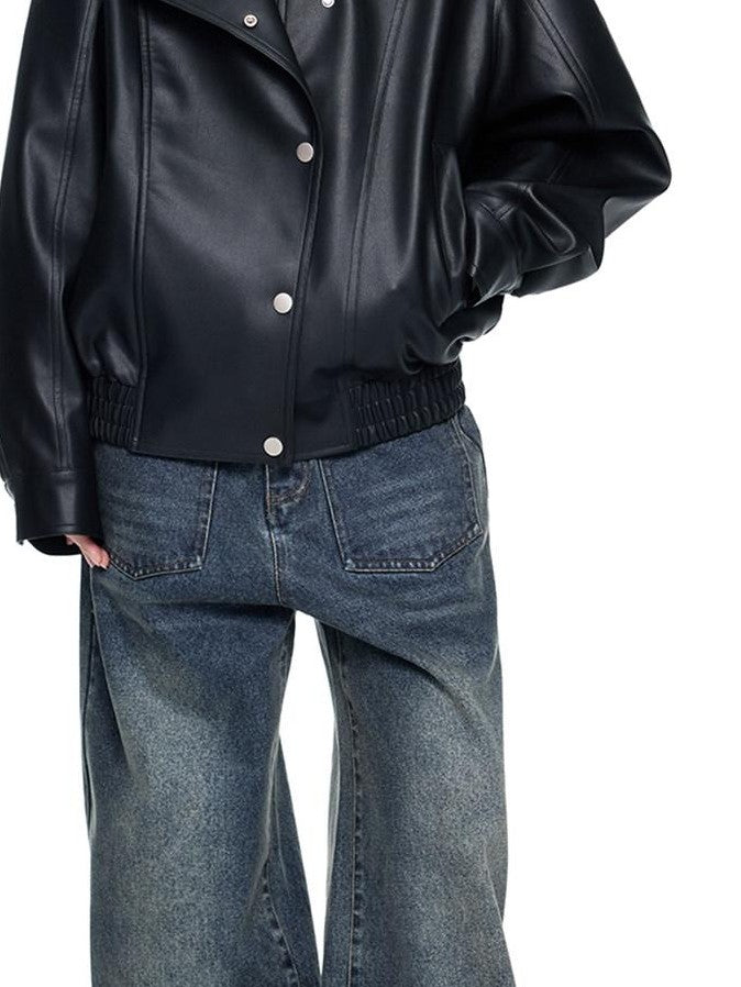 EZEK Distressed Biker Zip Pocket Stand Collar Women's Pu Leather Jackets