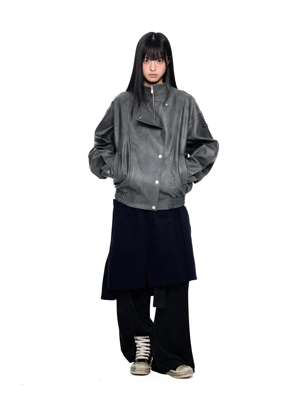 EZEK Distressed Biker Zip Pocket Stand Collar Women's Pu Leather Jackets