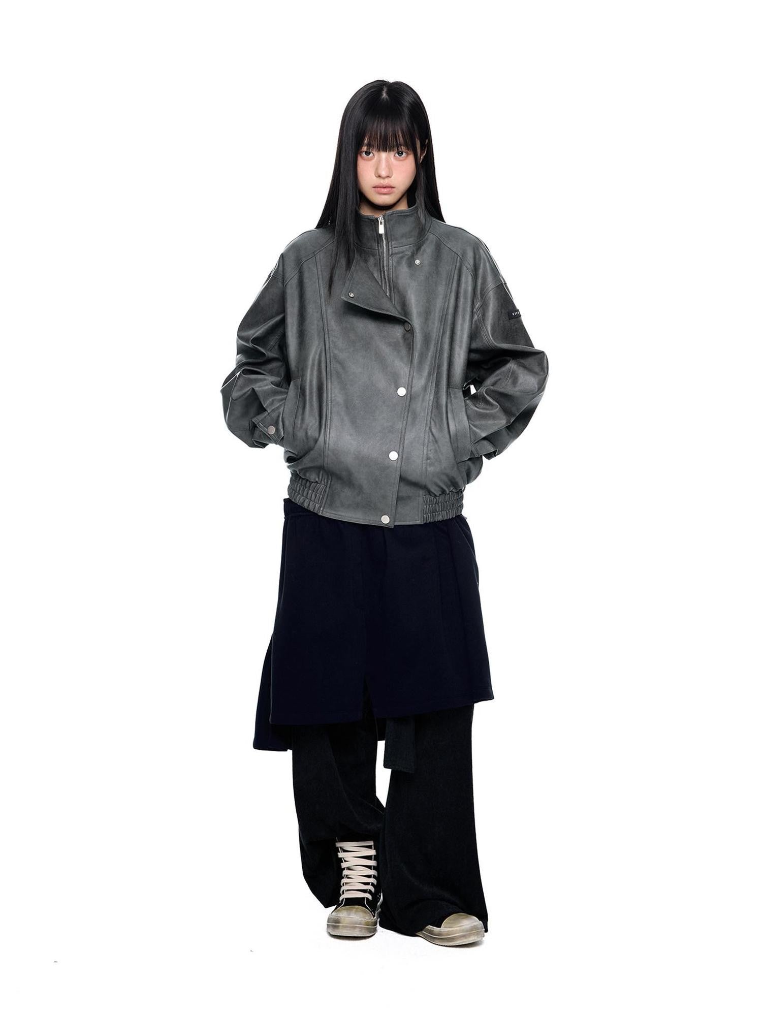 EZEK Distressed Biker Zip Pocket Stand Collar Women's Pu Leather Jackets