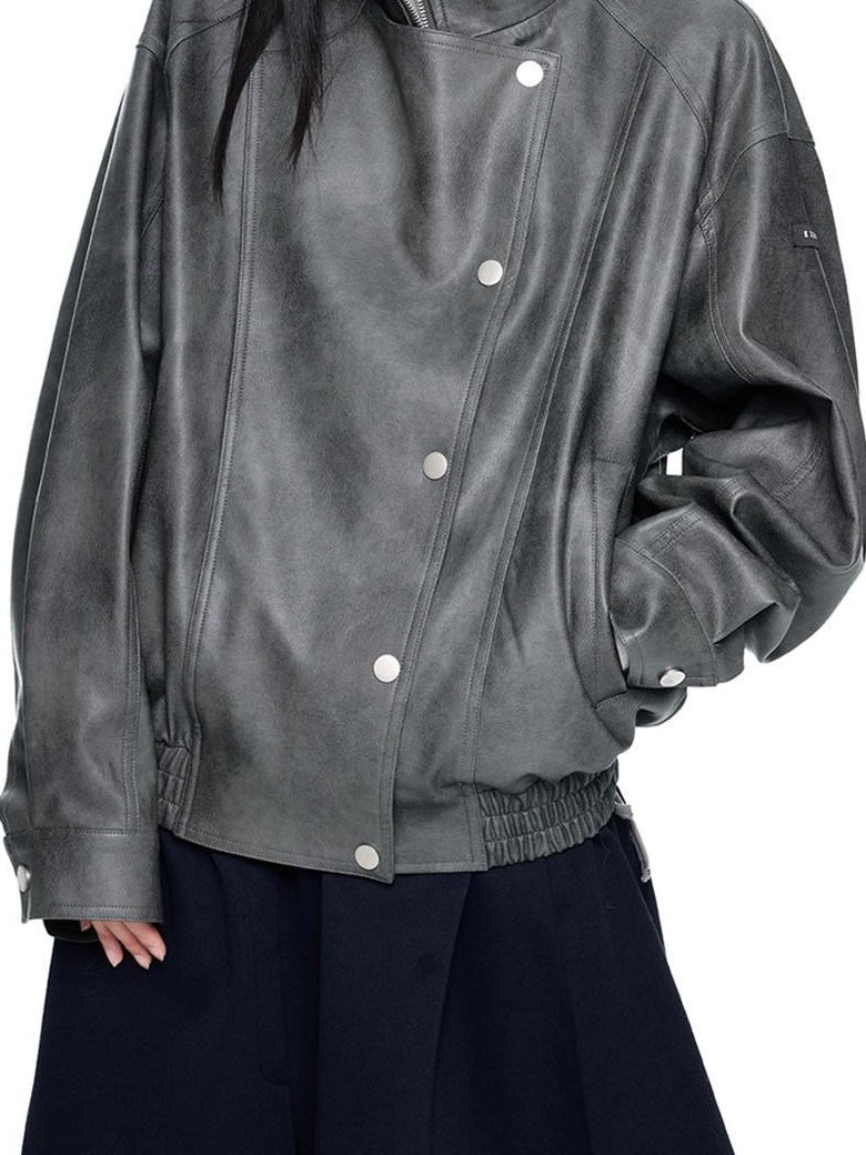 EZEK Distressed Biker Zip Pocket Stand Collar Women's Pu Leather Jackets