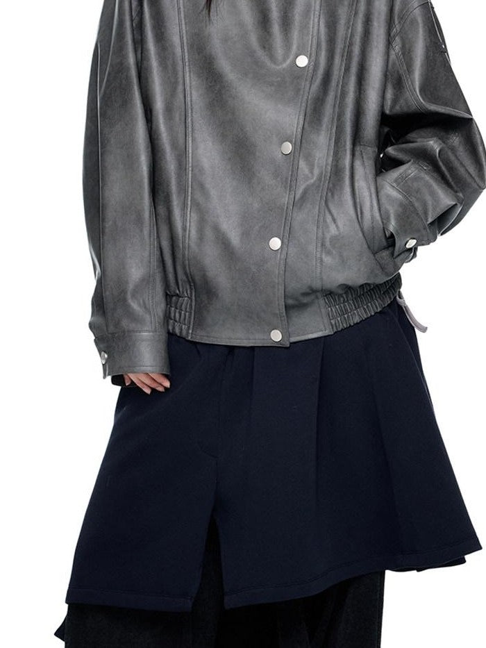 EZEK Distressed Biker Zip Pocket Stand Collar Women's Pu Leather Jackets