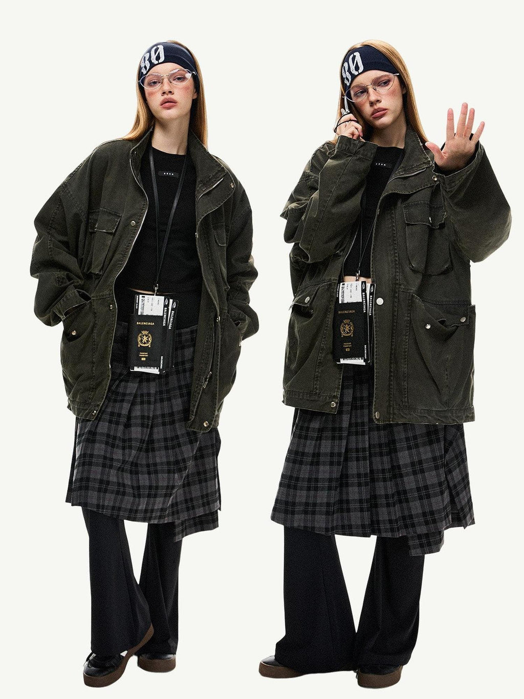 EZEK Distressed Pocket Stand Collar Relaxed Women's Cotton Utility Jackets