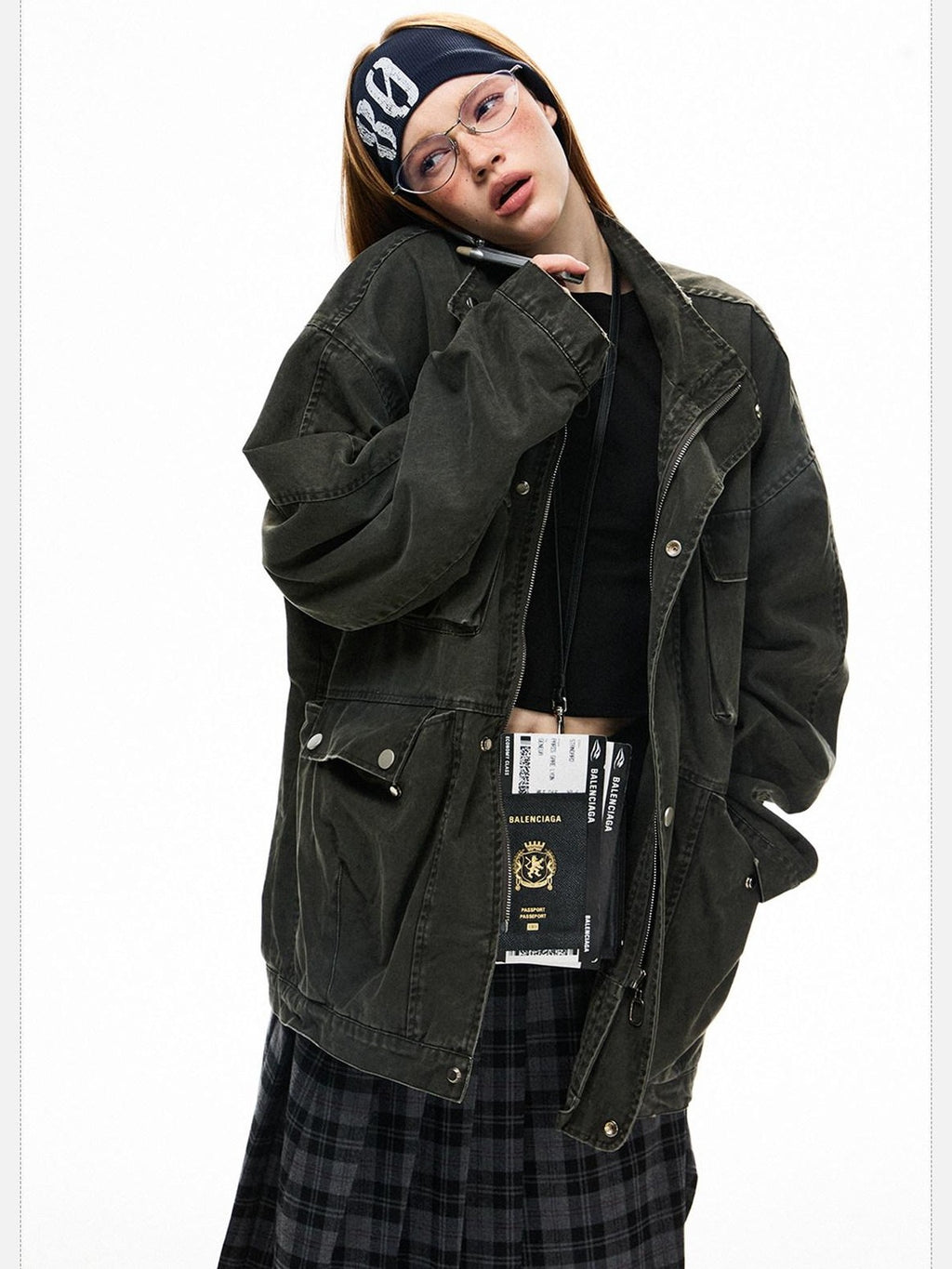 EZEK Distressed Pocket Stand Collar Relaxed Women's Cotton Utility Jackets