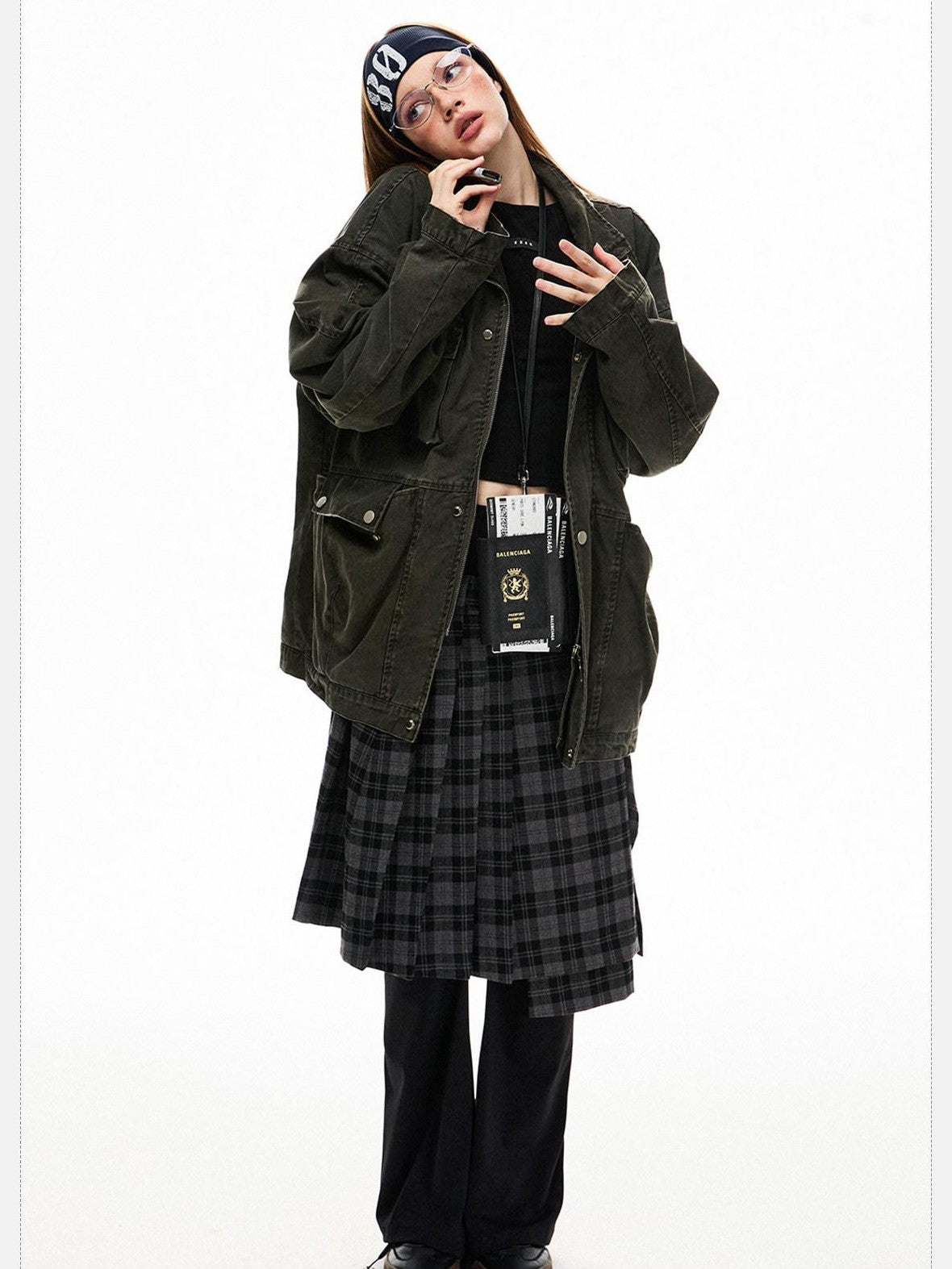 EZEK Distressed Pocket Stand Collar Relaxed Women's Cotton Utility Jackets