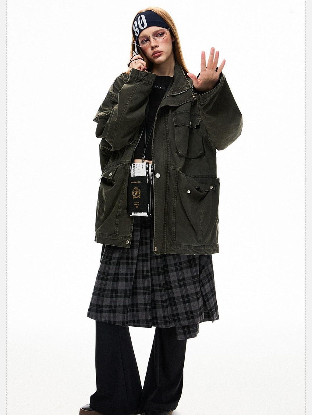 EZEK Distressed Pocket Stand Collar Relaxed Women's Cotton Utility Jackets