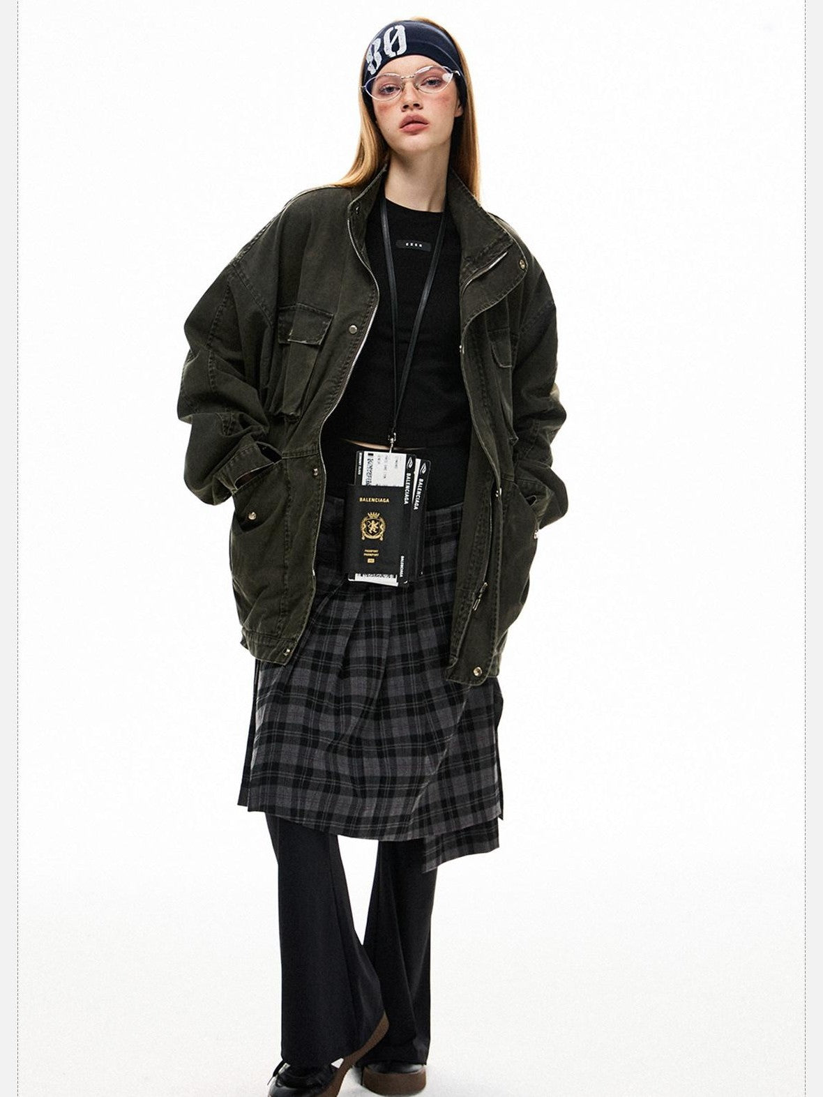 EZEK Distressed Pocket Stand Collar Relaxed Women's Cotton Utility Jackets