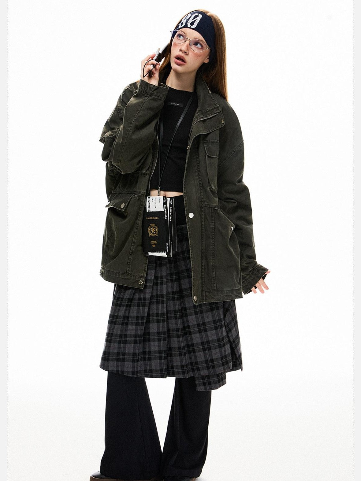 EZEK Distressed Pocket Stand Collar Relaxed Women's Cotton Utility Jackets