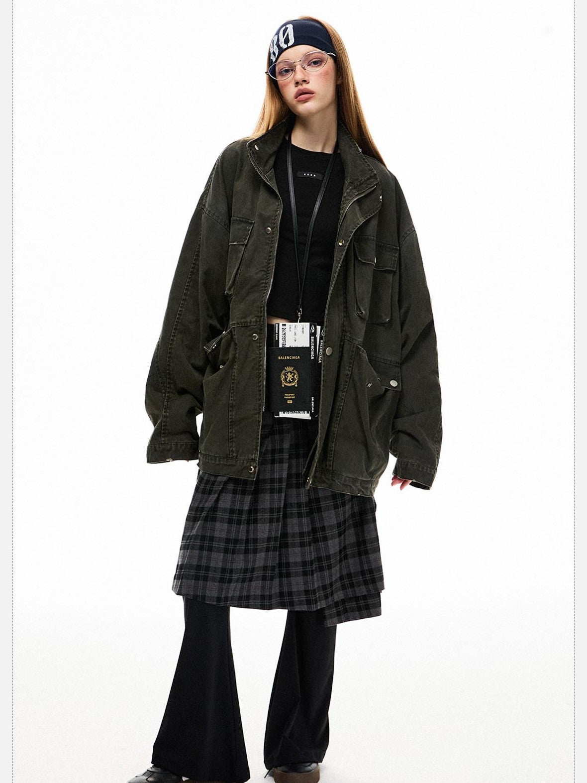 EZEK Distressed Pocket Stand Collar Relaxed Women's Cotton Utility Jackets