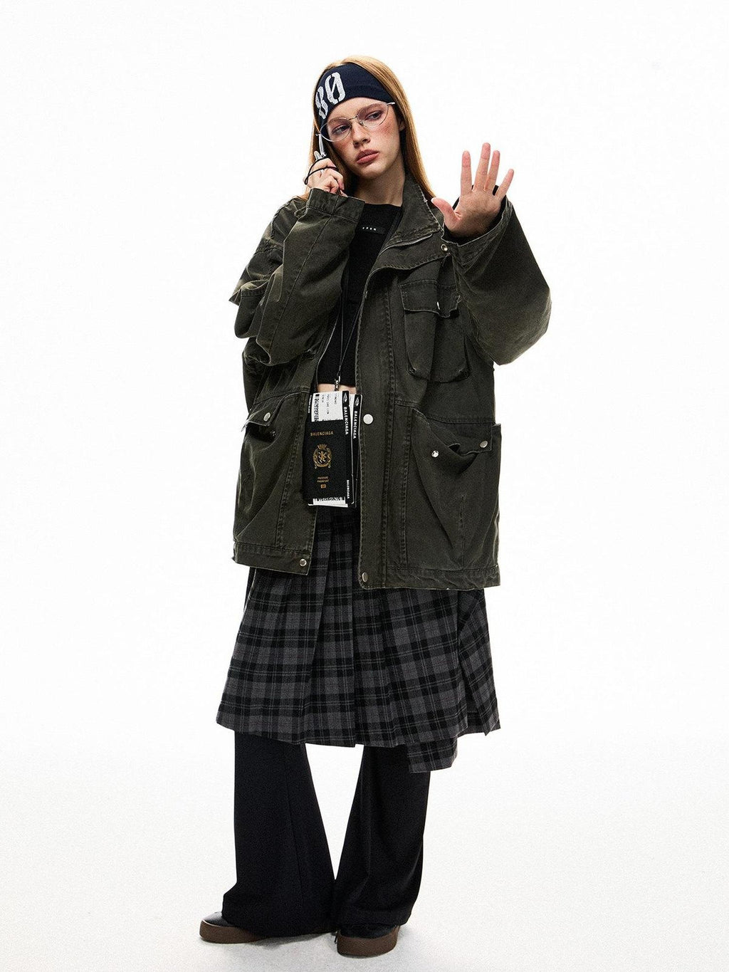 EZEK Distressed Pocket Stand Collar Relaxed Women's Cotton Utility Jackets