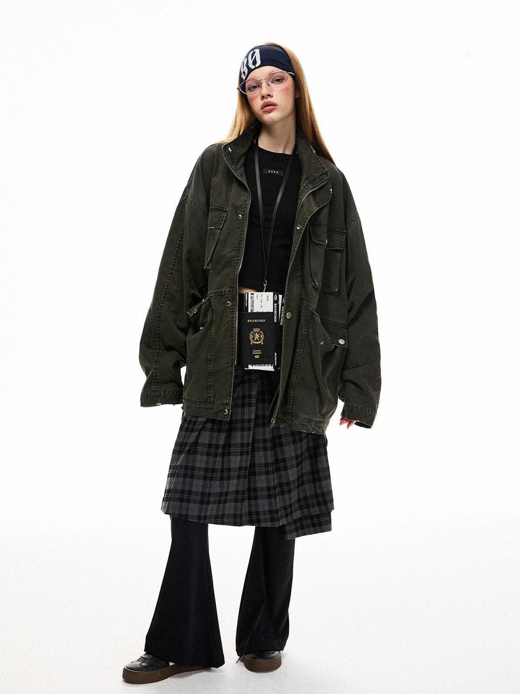 EZEK Distressed Pocket Stand Collar Relaxed Women's Cotton Utility Jackets