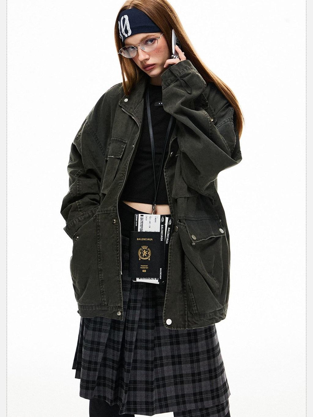 EZEK Distressed Pocket Stand Collar Relaxed Women's Cotton Utility Jackets