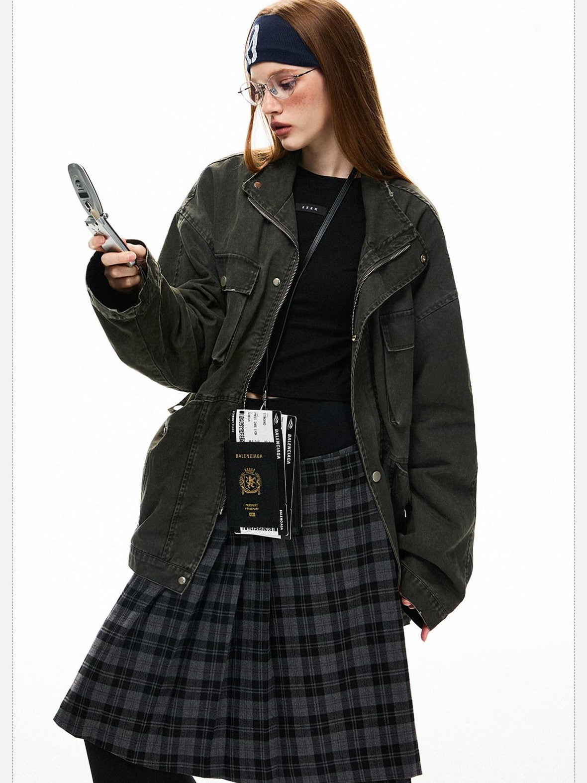 EZEK Distressed Pocket Stand Collar Relaxed Women's Cotton Utility Jackets