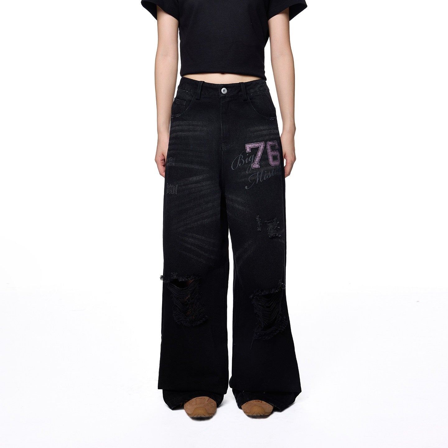 EZEK_Distressed_Ripped_Letter_Print_Women's_Cotton_Blend_Straight-leg_Jeans_967304055851_MISSTT