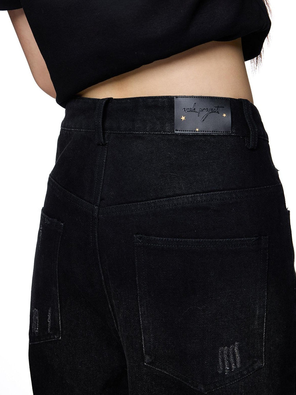 EZEK Distressed Ripped Letter Print Women's Cotton Blend Straight-leg Jeans