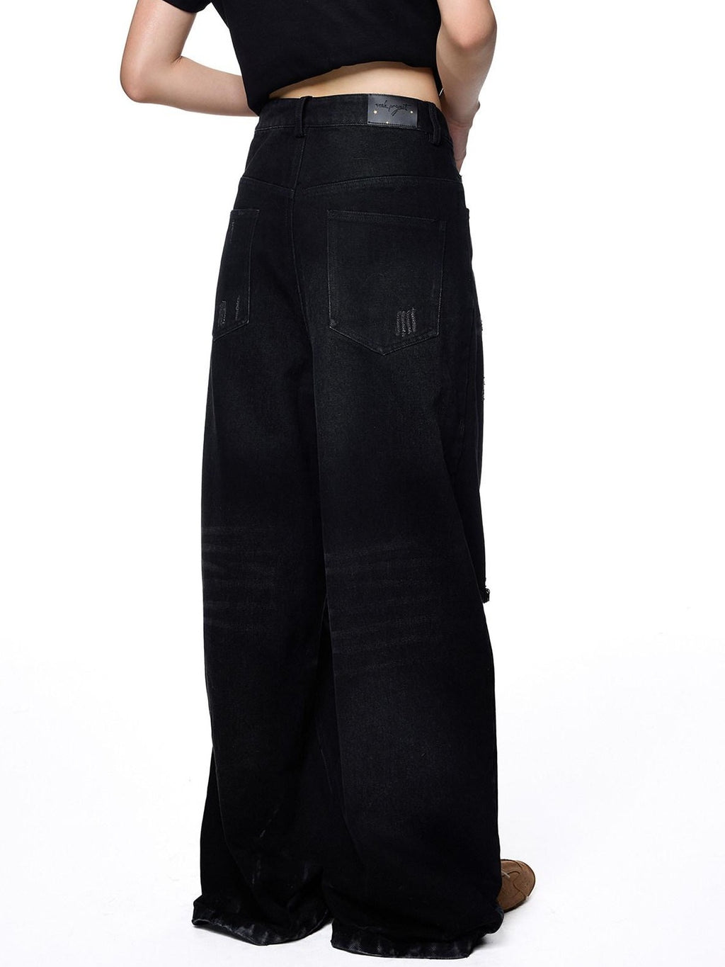 EZEK Distressed Ripped Letter Print Women's Cotton Blend Straight-leg Jeans