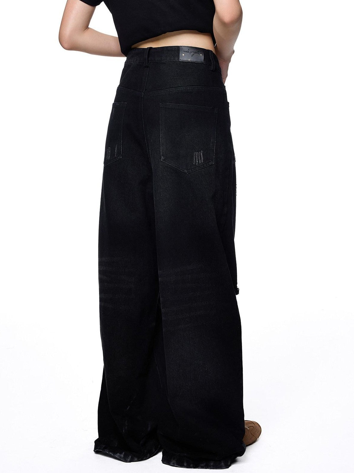 EZEK Distressed Ripped Letter Print Women's Cotton Blend Straight-leg Jeans