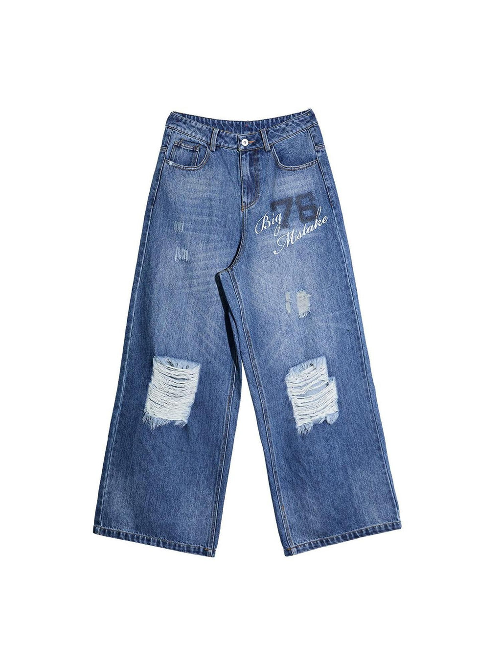 EZEK Distressed Ripped Letter Print Women's Cotton Blend Straight-leg Jeans
