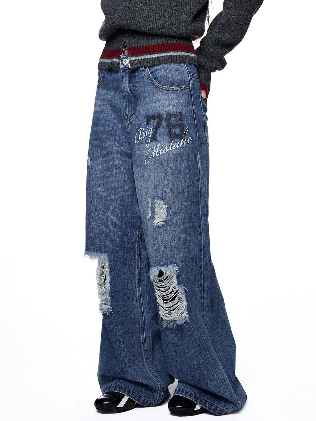 EZEK Distressed Ripped Letter Print Women's Cotton Blend Straight-leg Jeans