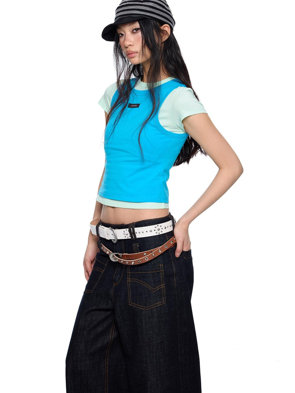 EZEK Dopamine Two Piece Print Slim Fit Short Sleeve Women's Cotton Crop Tops