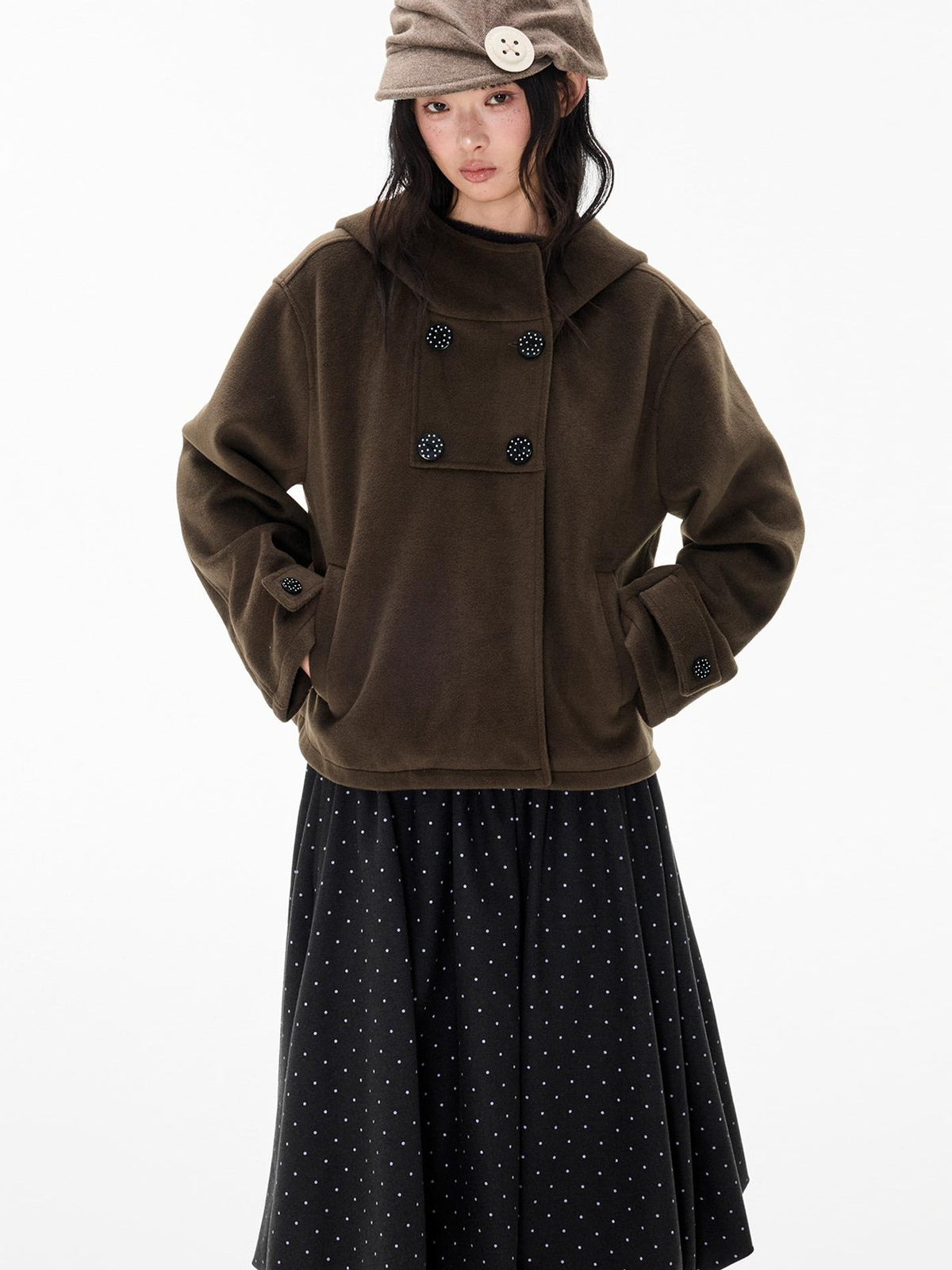 EZEK Double Breasted Hooded Solid Women's Polyester Cropped Jackets