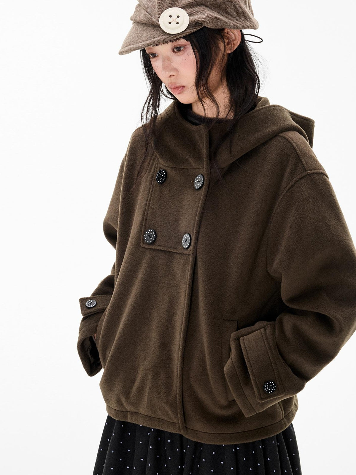 EZEK Double Breasted Hooded Solid Women's Polyester Cropped Jackets