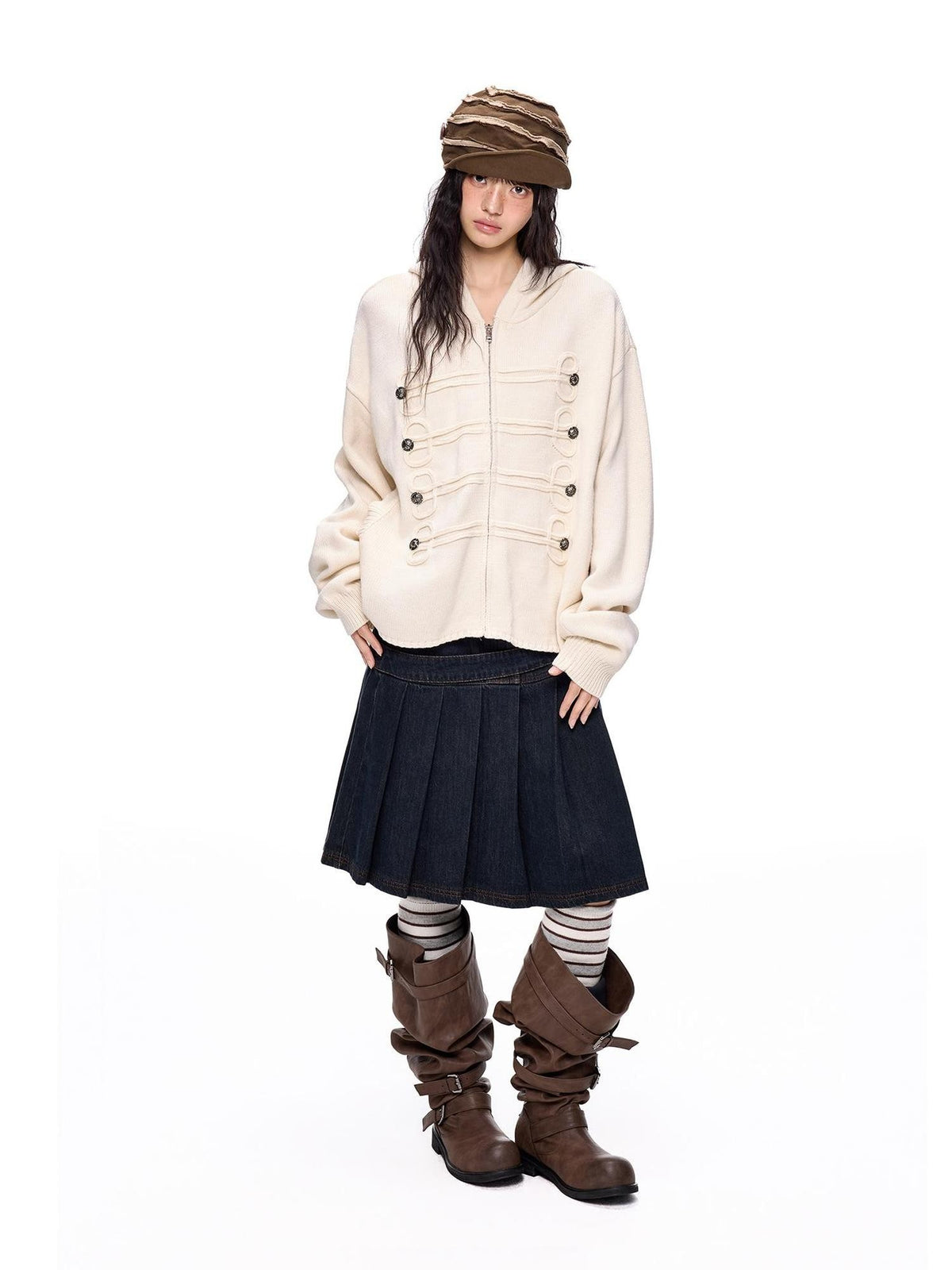 EZEK Double Breasted Knit Loose Fit Women's Cardigans